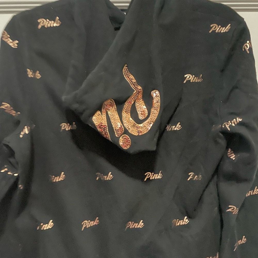 Victoria's Secret Black and Pink Hoodie - Picture 2 of 3